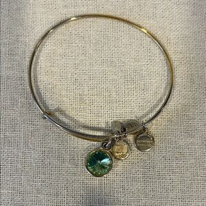 ALEX and ANI Gold Charm Bangle Bracelet with Green Crystal Peridot August Birthd
